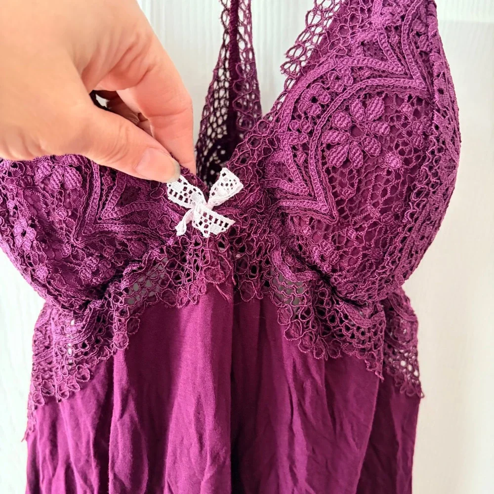Victorias Secret Lace Trim Babydoll Chemise Nightgown Purple Large NEW - Picture 4 of 10